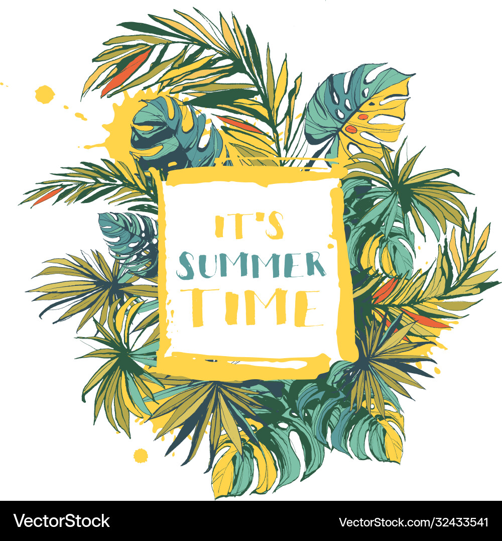 Tropische Blumen Sommer Party Plakat mit Palme Tropische Blumen Sommer Party Plakat mit Palme vektorbild