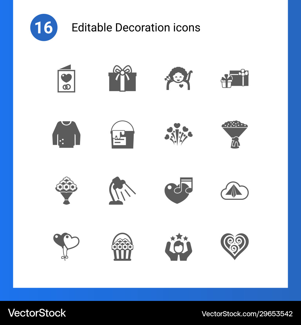 16 Dekoration gefüllte Icons Set isoliert 16 Dekoration gefüllte Icons Set isoliert vektorbild