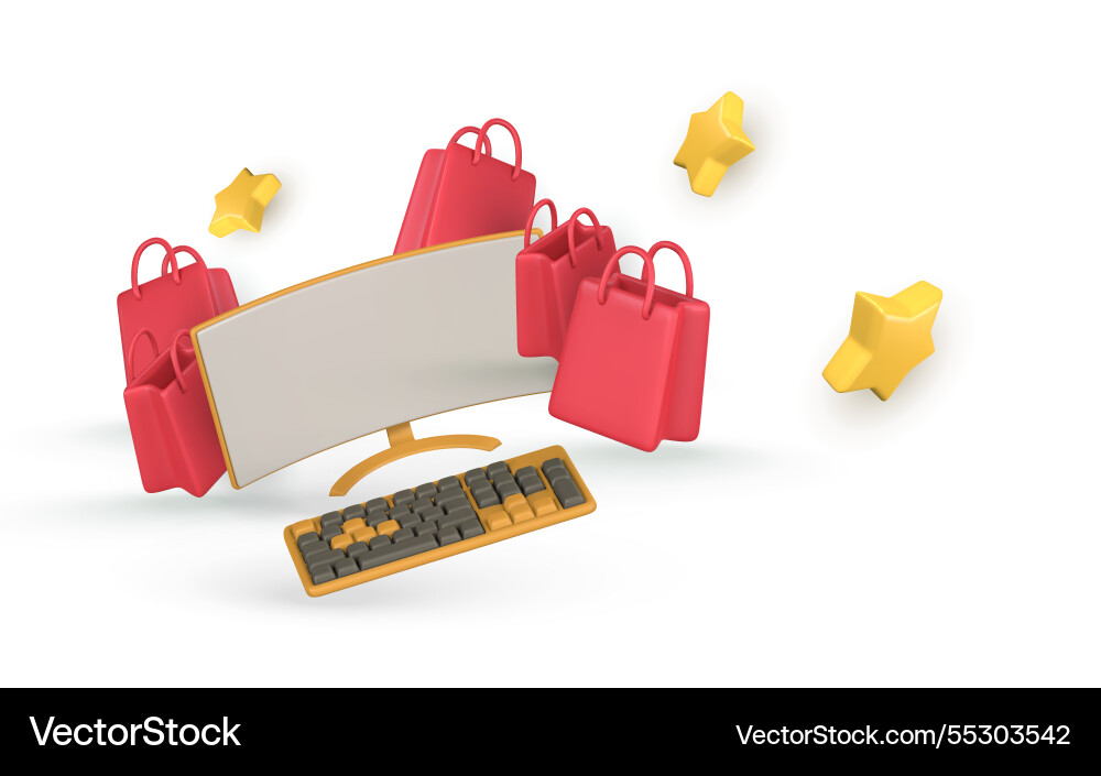 3d ecommerce concept laptop shopping bags Vector Image