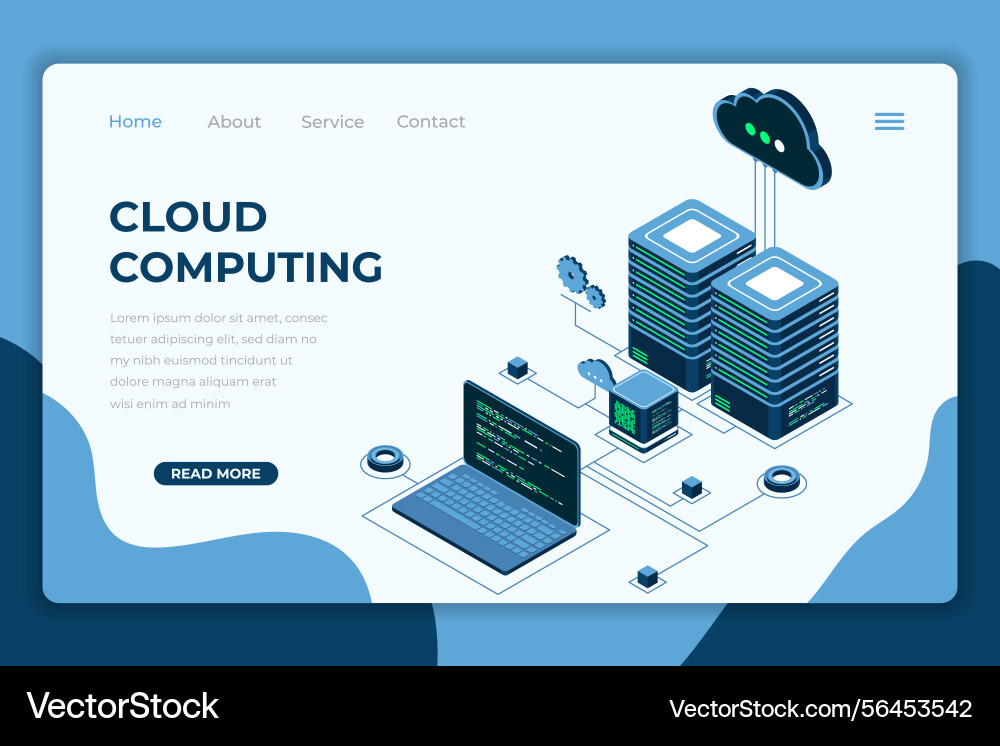 Cloud computing isometric landing page Cloud computing isometric landing page vector image