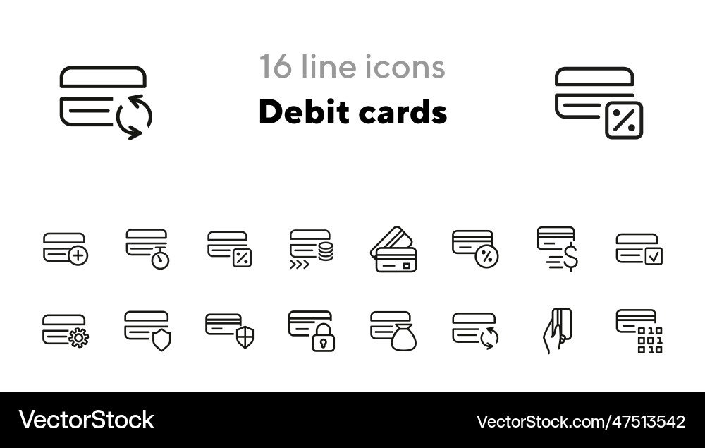 Debit-Karten-Zeilen-Symbol-Set Debit-Karten-Zeilen-Symbol-Set Vektorbild