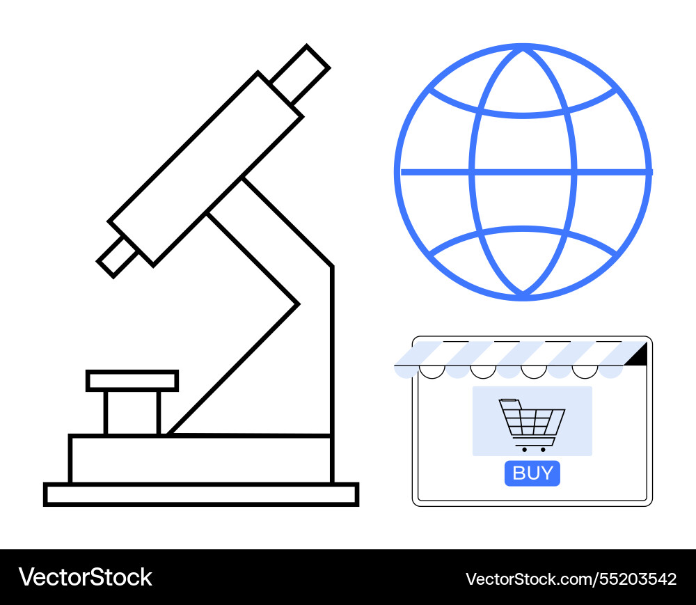 E-commerce website with microscope and globe Vector Image