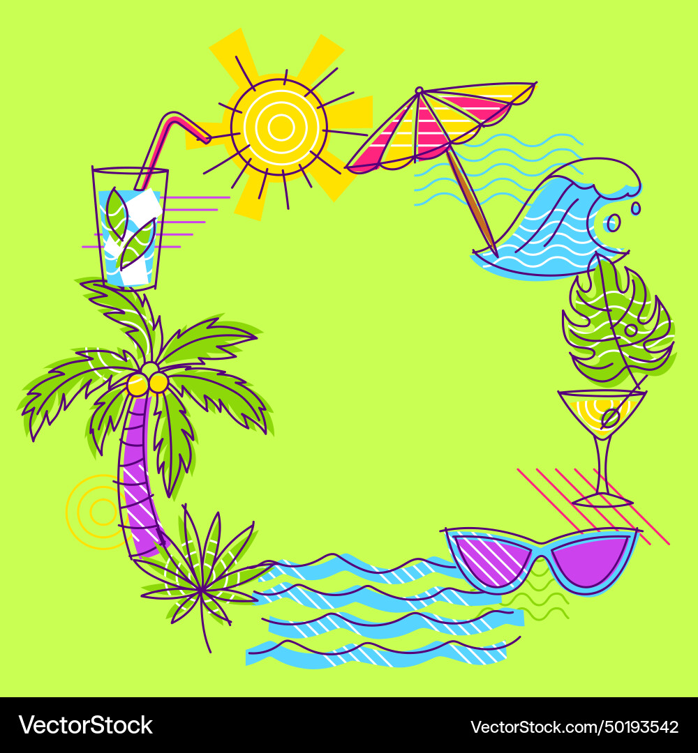 Frame with summer items stylized beach objects Vector Image
