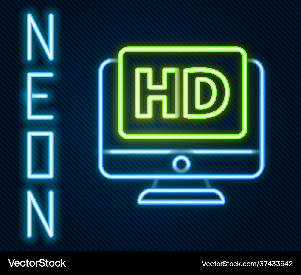 Glowing neon line computer pc monitor display Vector Image
