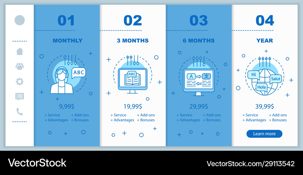 Language e-learning subscription onboarding Language e-learning subscription onboarding vector image