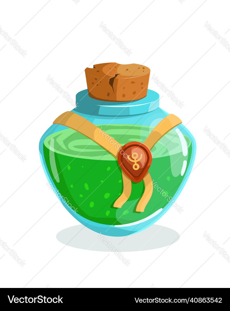 Magic flask glass potion bottle with elixir Magic flask glass potion bottle with elixir vector image