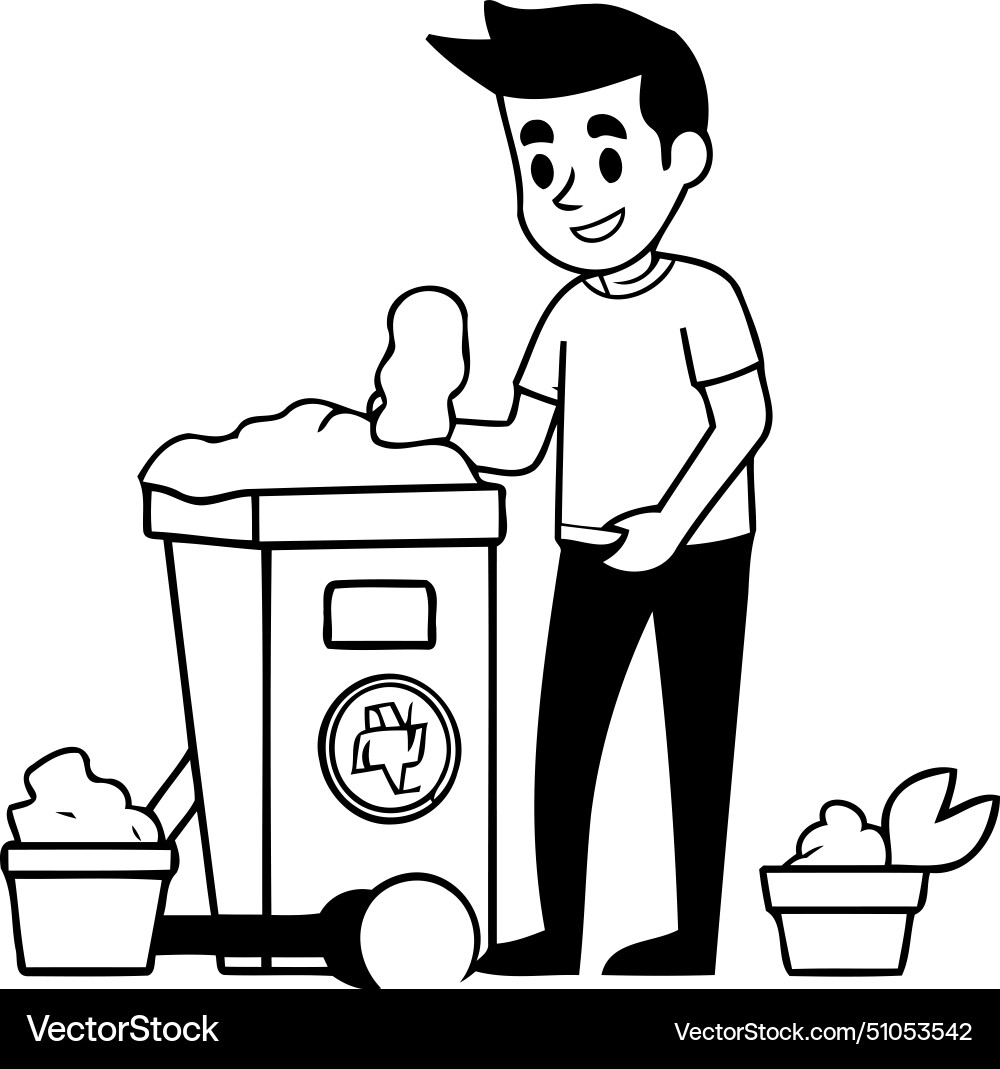 Man throwing garbage into trash can in flat style Vector Image