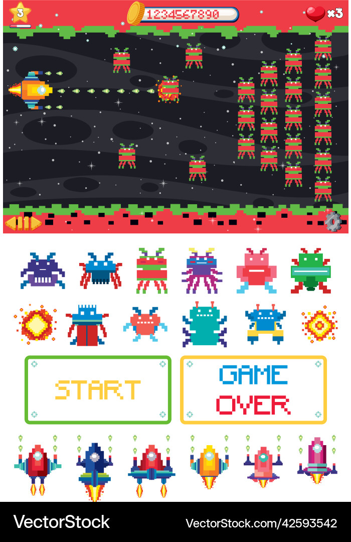 Plattform-Spiel-Interface-Design mit Icons isoliert Plattform-Spiel-Interface-Design mit Icons isoliert Vektorbild