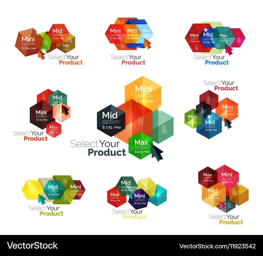 Set of hexagon navigation option diagrams Vector Image