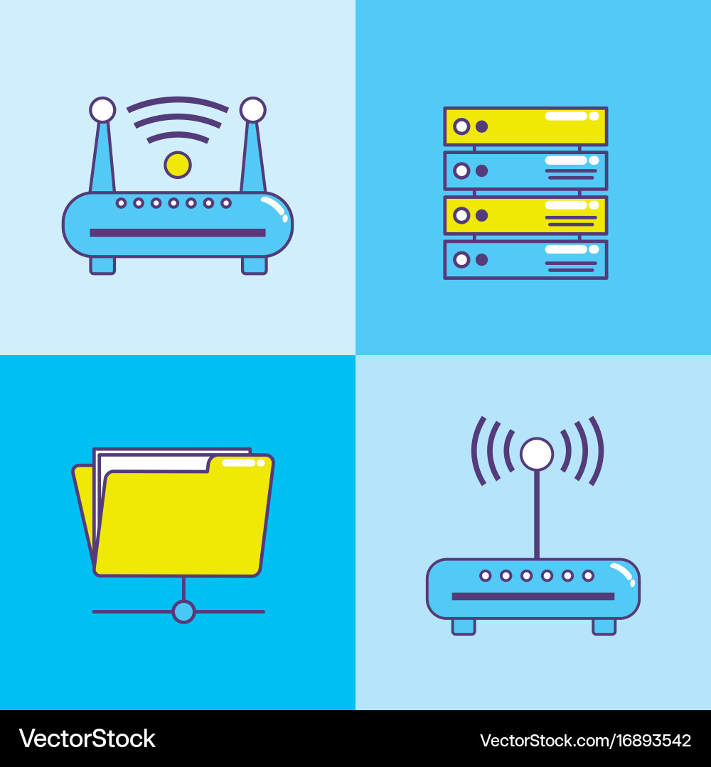 Set technology data center connection Vector Image