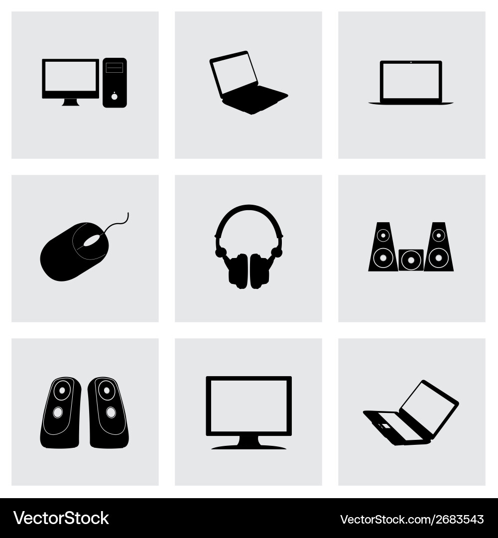 Black computer icons set vector image