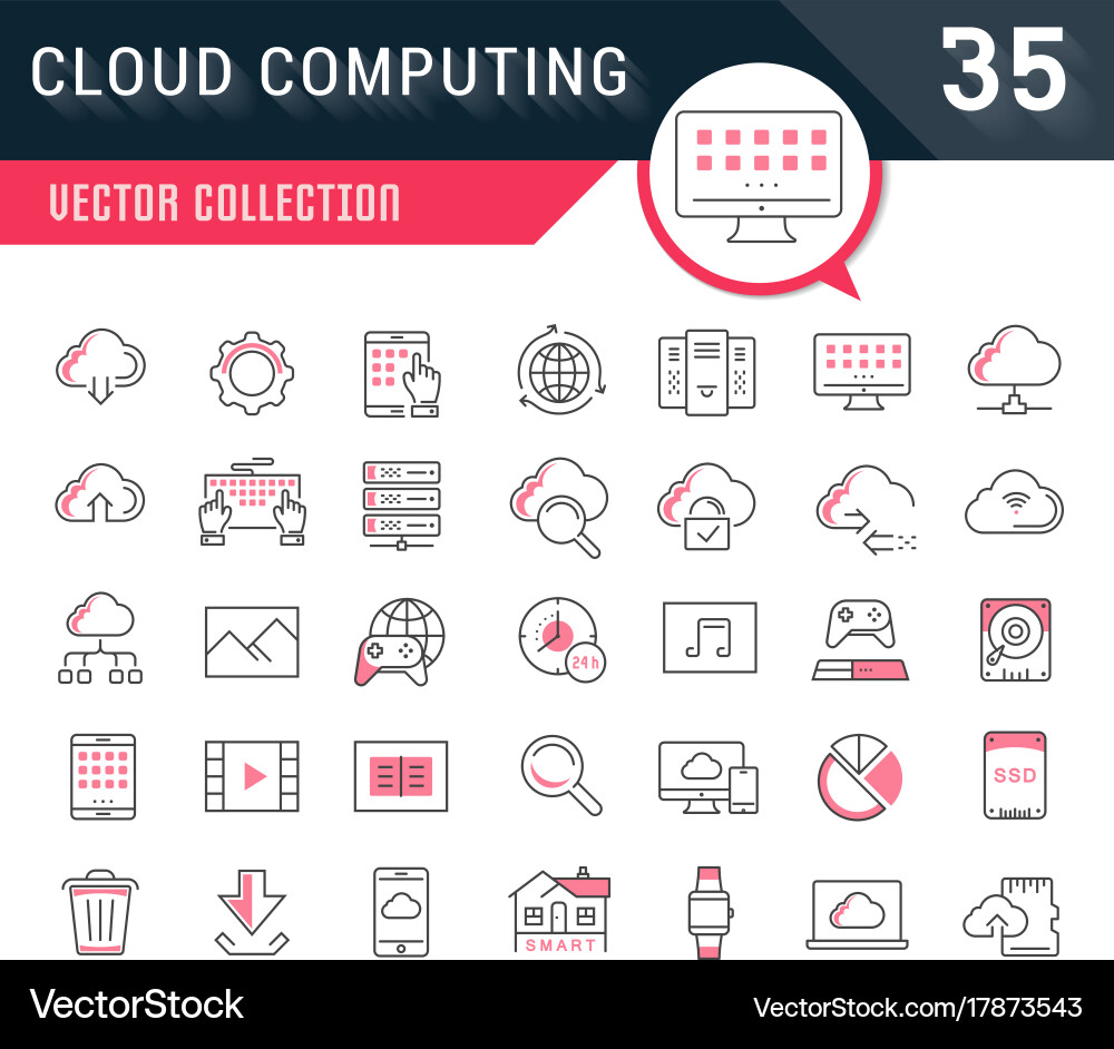 Cloud Computing Icons - Flat Line Style vector image