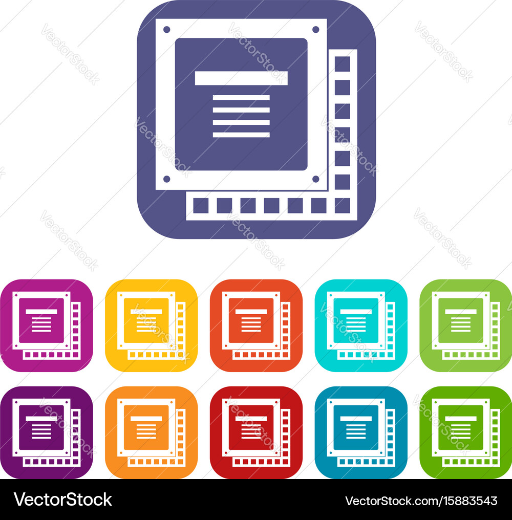 Computer cpu processor chip icons set flat vector image