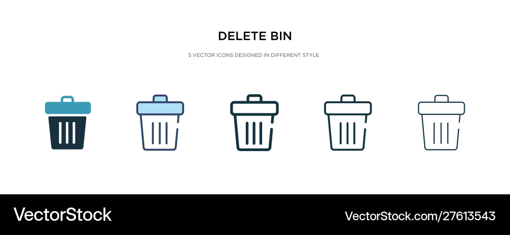 Delete bin icon in different style two colored Vector Image