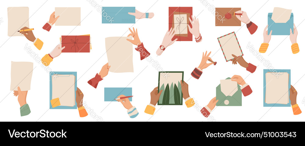 Flat hands with blank mail and letters set Vector Image