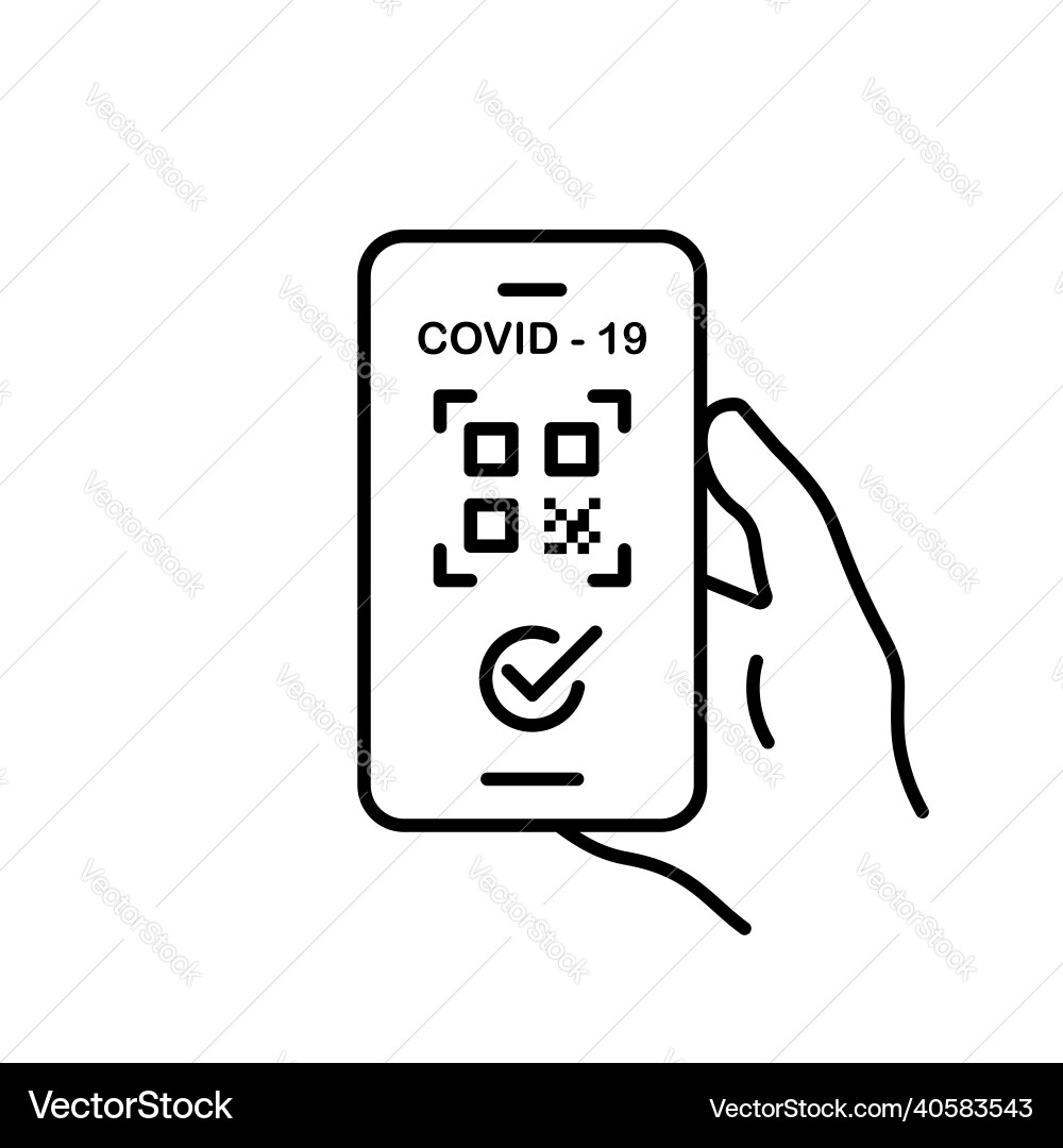 Health passport with qr code on mobile phone line Health passport with qr code on mobile phone line vector image