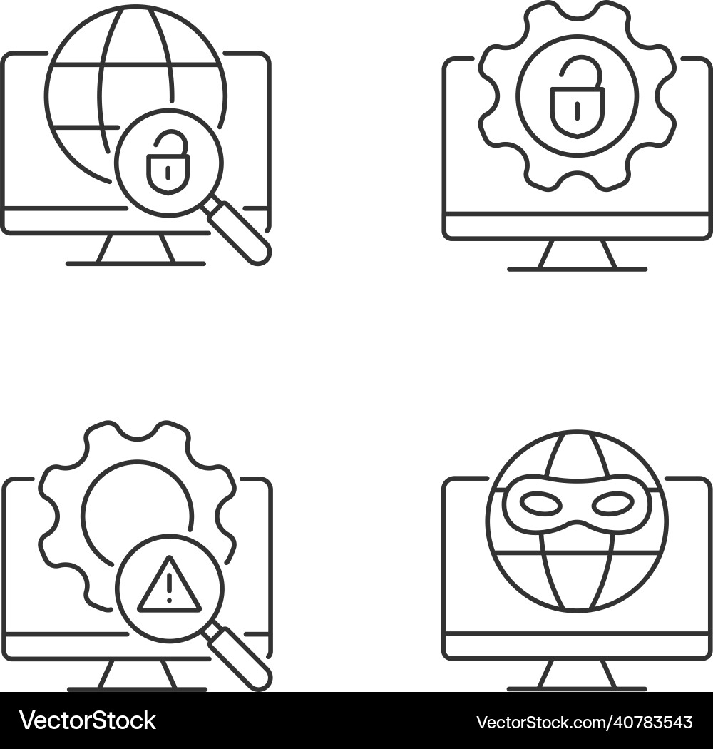 Illegal activities detection linear icons set Illegal activities detection linear icons set vector image