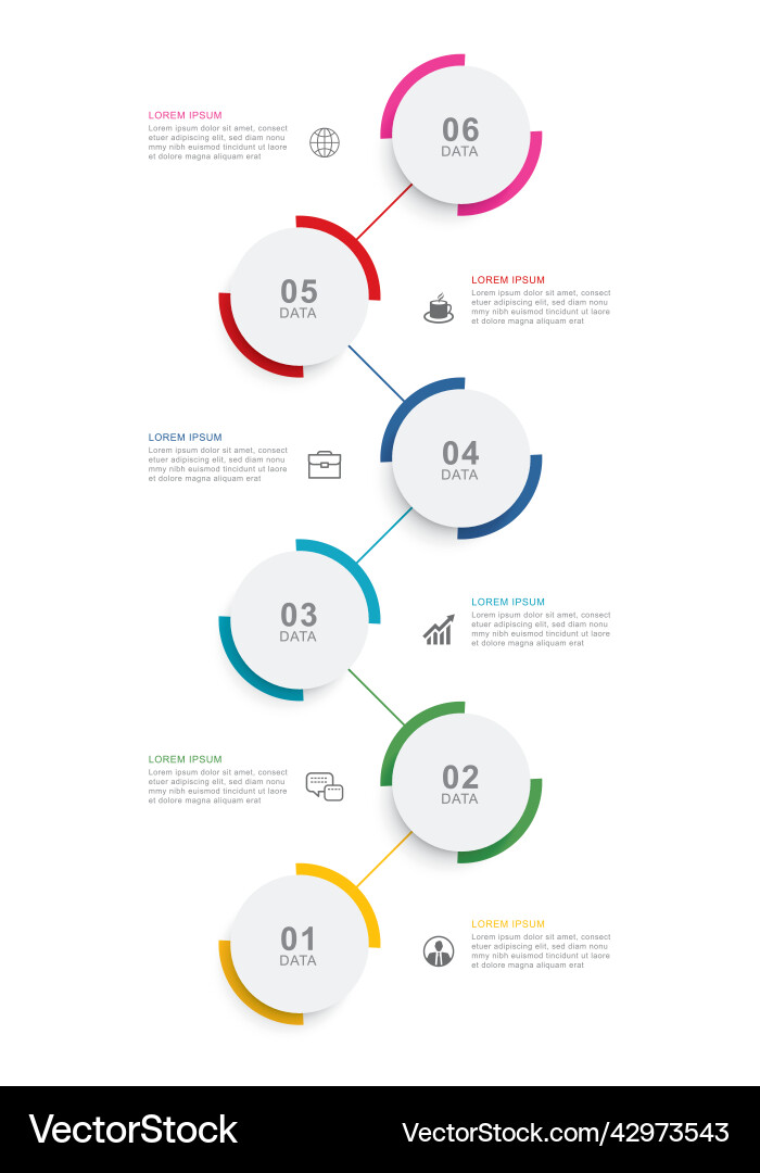 Infographics circle timeline with 6 number data Infographics circle timeline with 6 number data vector image
