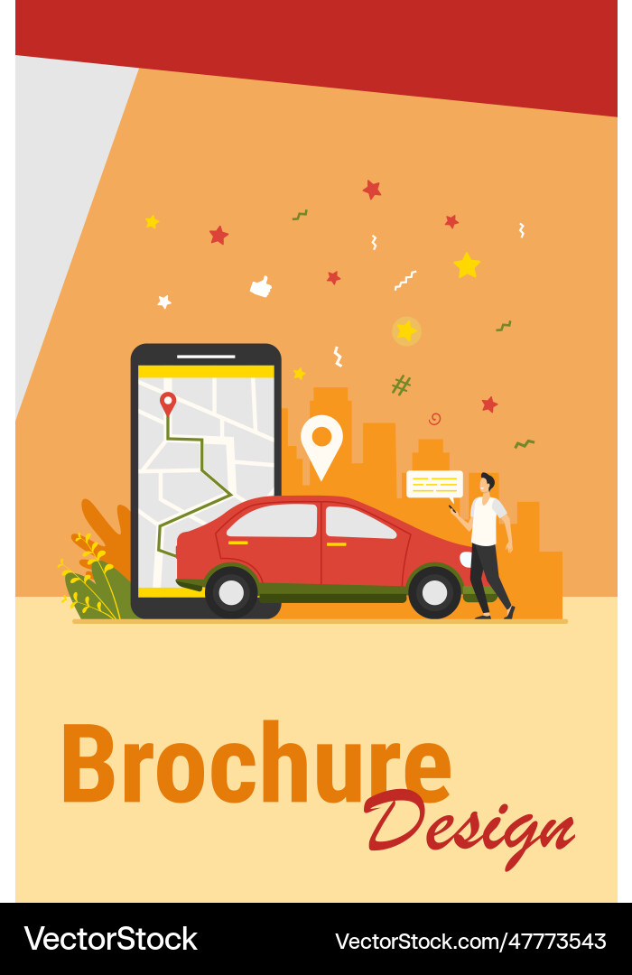 Man with map on smartphone renting car Man with map on smartphone renting car vector image