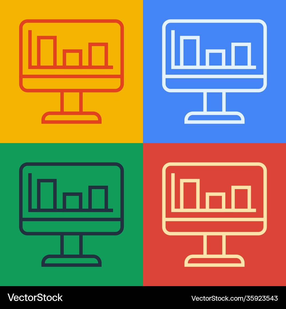 Pop art line computer monitor with graph chart Pop art line computer monitor with graph chart vector image