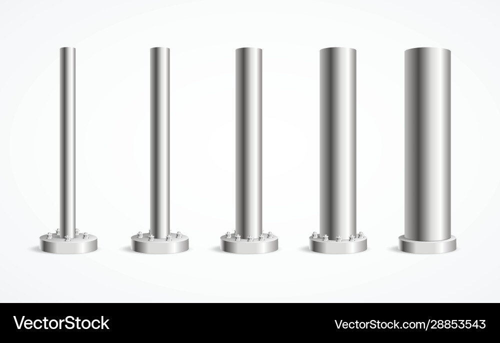 Realistic detailed 3d metal pole pillars set Vector Image