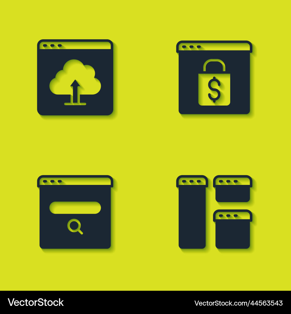 Set cloud upload browser window search engine Vector Image