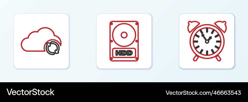 Set line alarm clock cloud sync refresh and hard Set line alarm clock cloud sync refresh and hard vector image