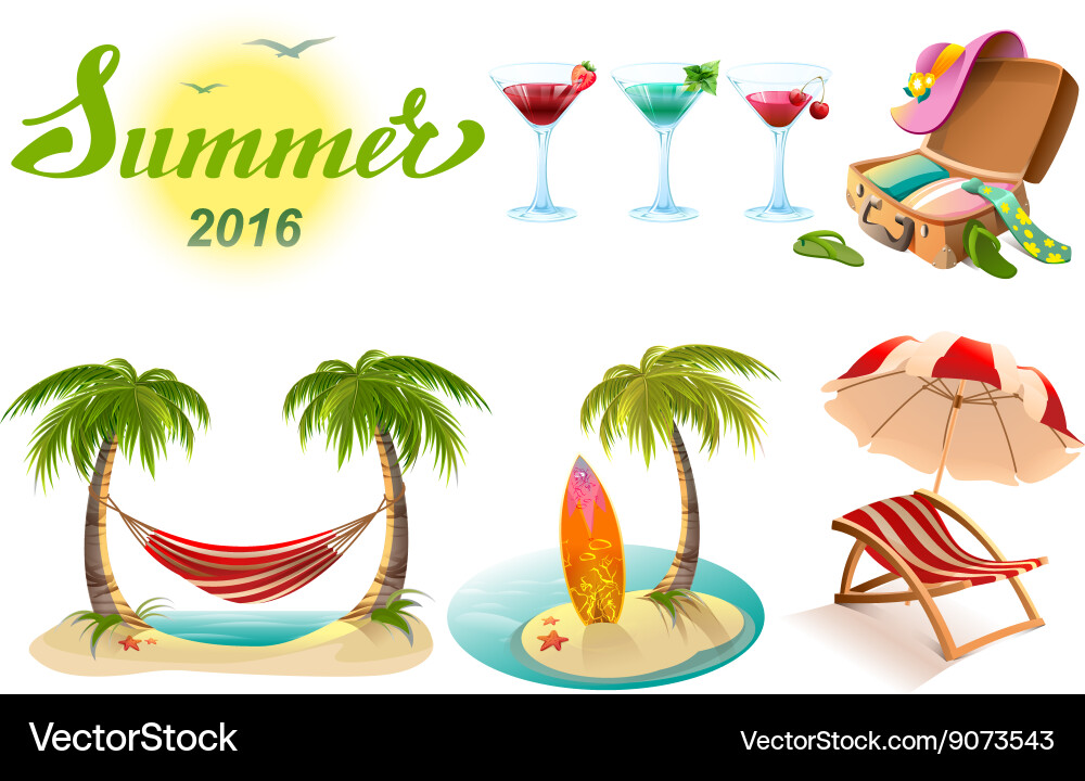 Summer 2016 lettering text set of objects symbol Vector Image