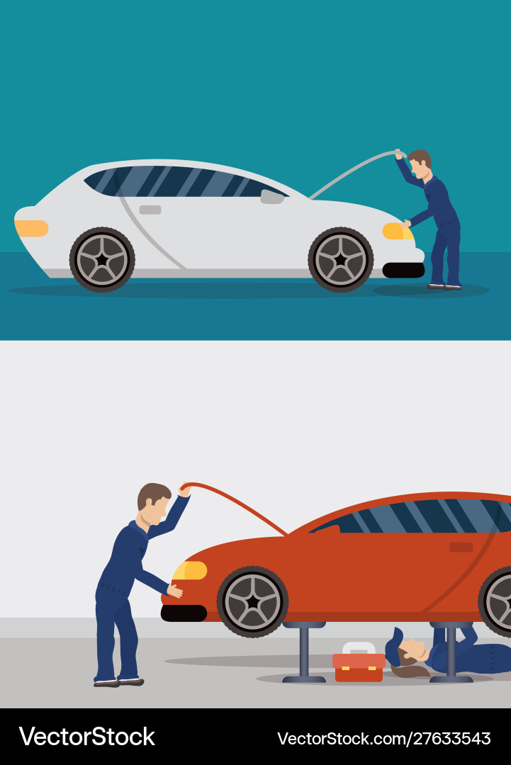 Team mechanics working characters Vector Image