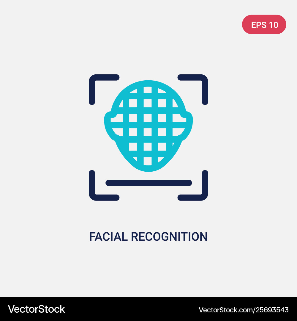 Two color facial recognition icon from artificial Two color facial recognition icon from artificial vector image