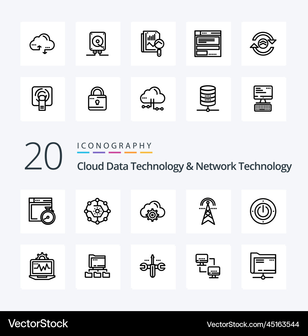 20 cloud data technology and network vector image