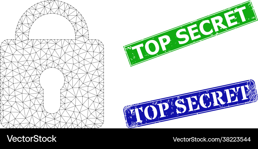 Grunged top secret imprints and triangle mesh lock Grunged top secret imprints and triangle mesh lock Vector Image