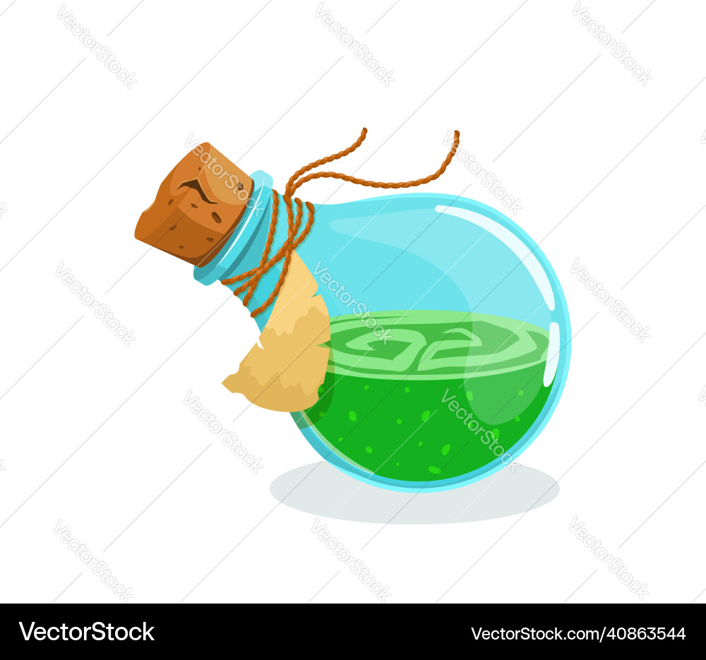 Magic flask glass potion bottle with elixir Magic flask glass potion bottle with elixir vector image