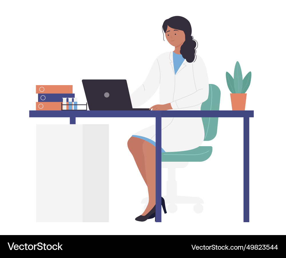 Medic office interior with female doctor waiting Medic office interior with female doctor waiting vector image