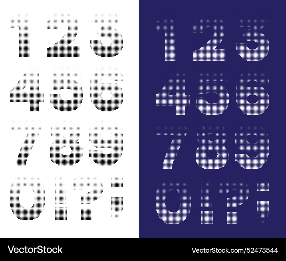 Numbers with circular halftone dot pattern texture Numbers with circular halftone dot pattern texture vector image
