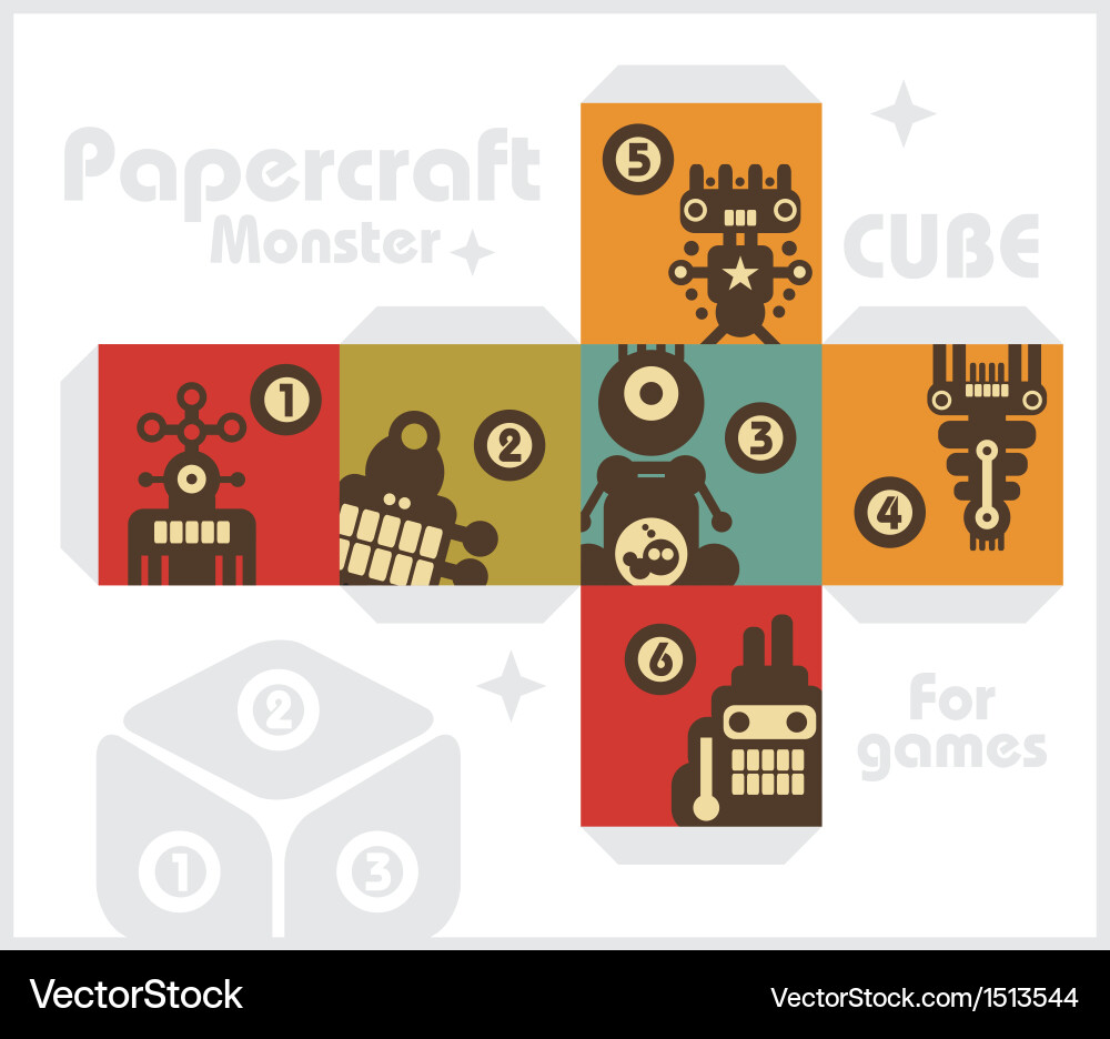 Paper cube with monsters for table games vector image