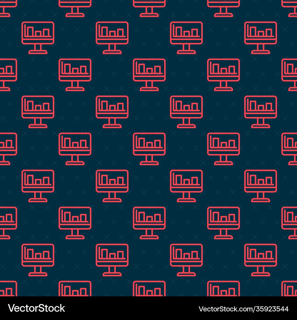 Red line computer monitor with graph chart icon vector image