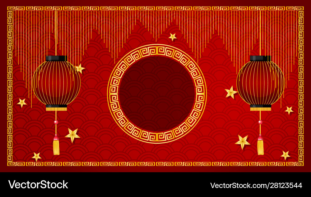 Round frame design with red lanterns Vector Image
