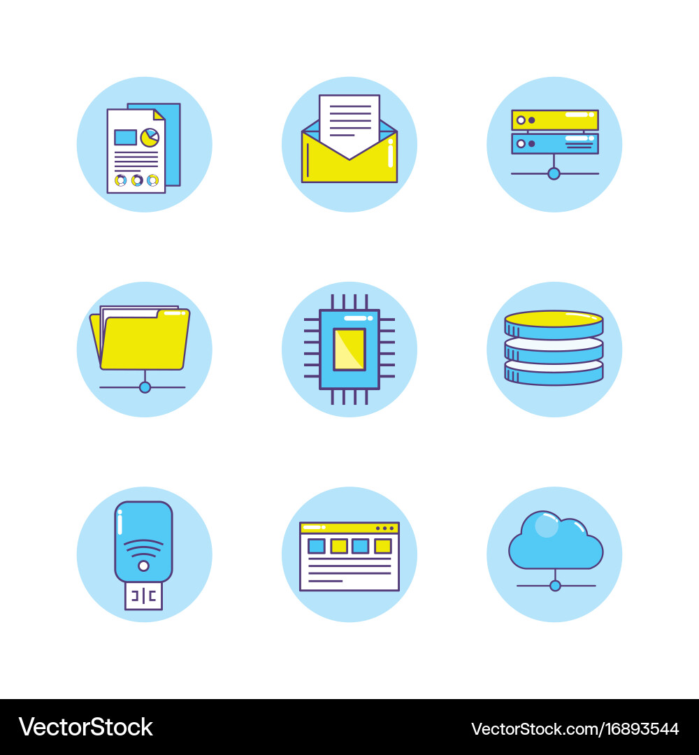 Set technology data center connection vector image