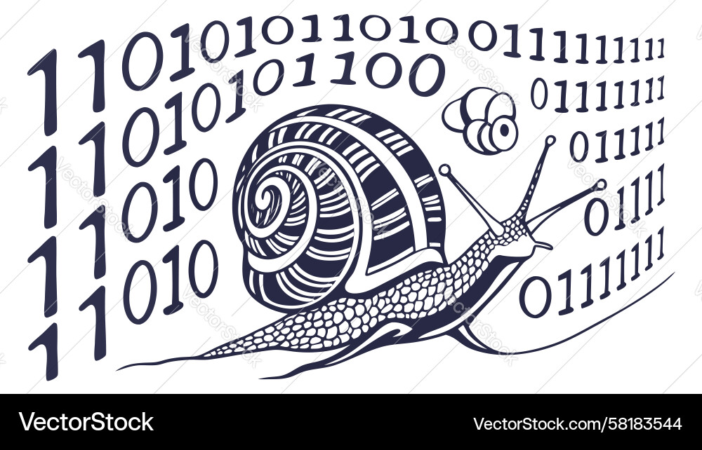 Snail on Binary Code Path Vector Image