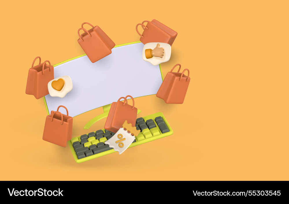 3d ecommerce concept laptop shopping bags Vector Image