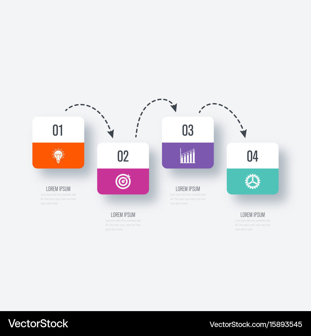 Business infographics template 4 steps with square