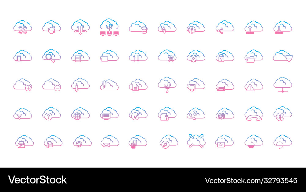 Cloud computing gradient style icon set Cloud computing gradient style icon set vector image