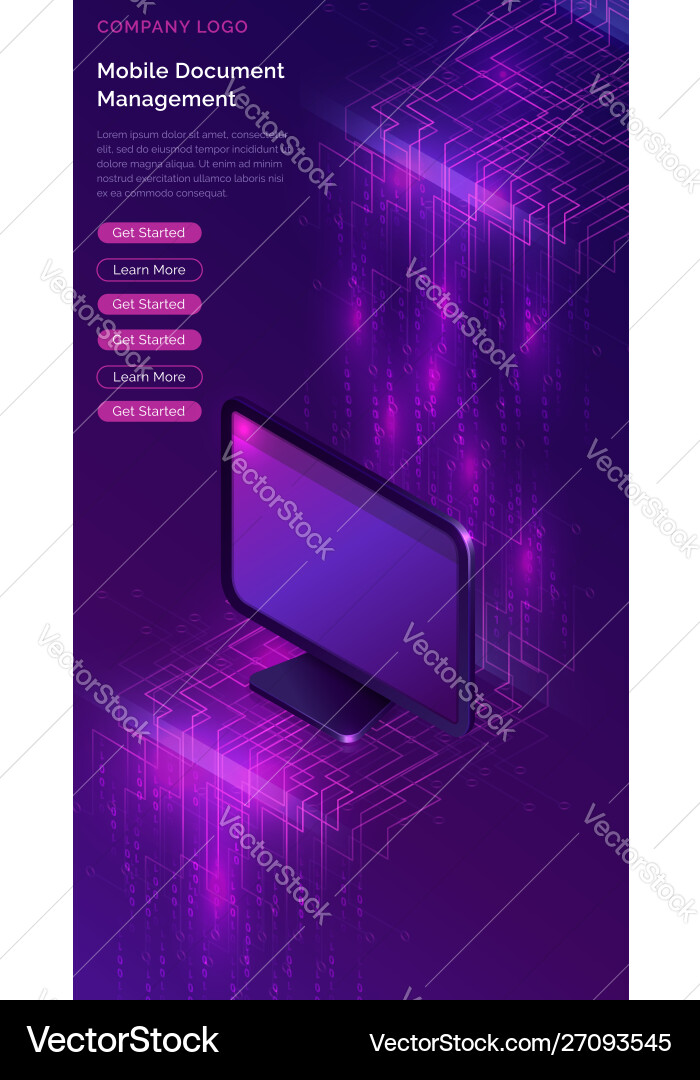 Computer with big data stream isometric banner Vector Image