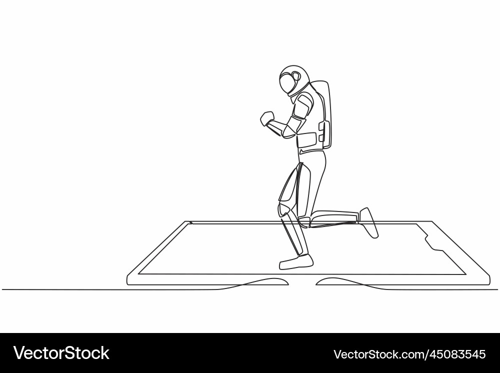 Continuous one line drawing astronaut running Continuous one line drawing astronaut running Vector Image