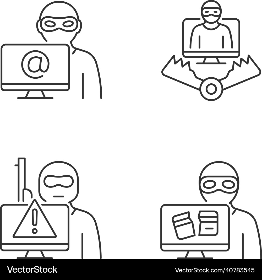 Cyber attacker linear icons set Vector Image