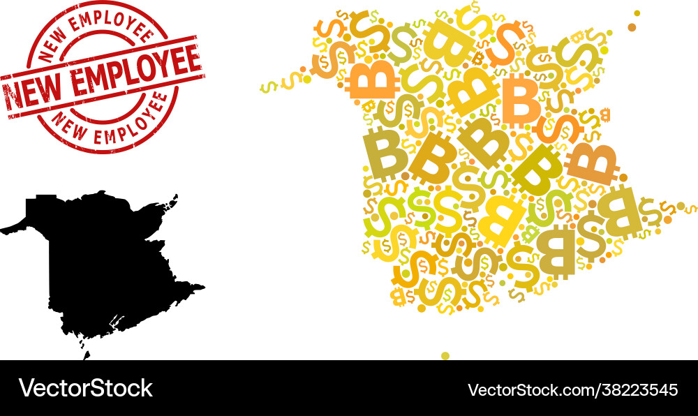 Distress new employee stamp with money and btc Distress new employee stamp with money and btc vector image