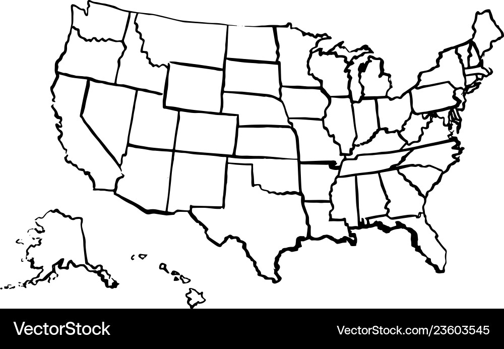 Drawing art map of united states america linear vector image