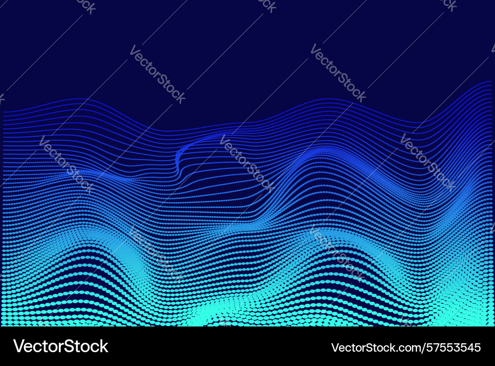 Dynamic big data gradient blue neon particle wave vector image
