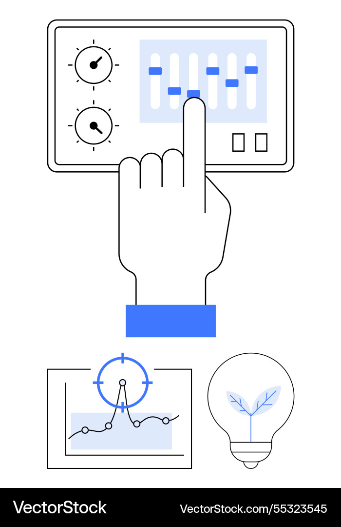 Hand adjusting controls with graph analysis Hand adjusting controls with graph analysis vector image